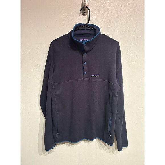 Patagonia Mens Large Snap T Fleece Pullover Blue Pockets Long Sleeve Jacket - Picture 1 of 8